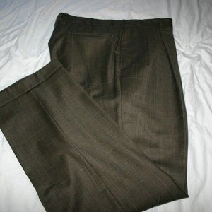 Olive with Blue Windowpane Gaberdine Wool Jos A Bank Pants 38 x 32.5